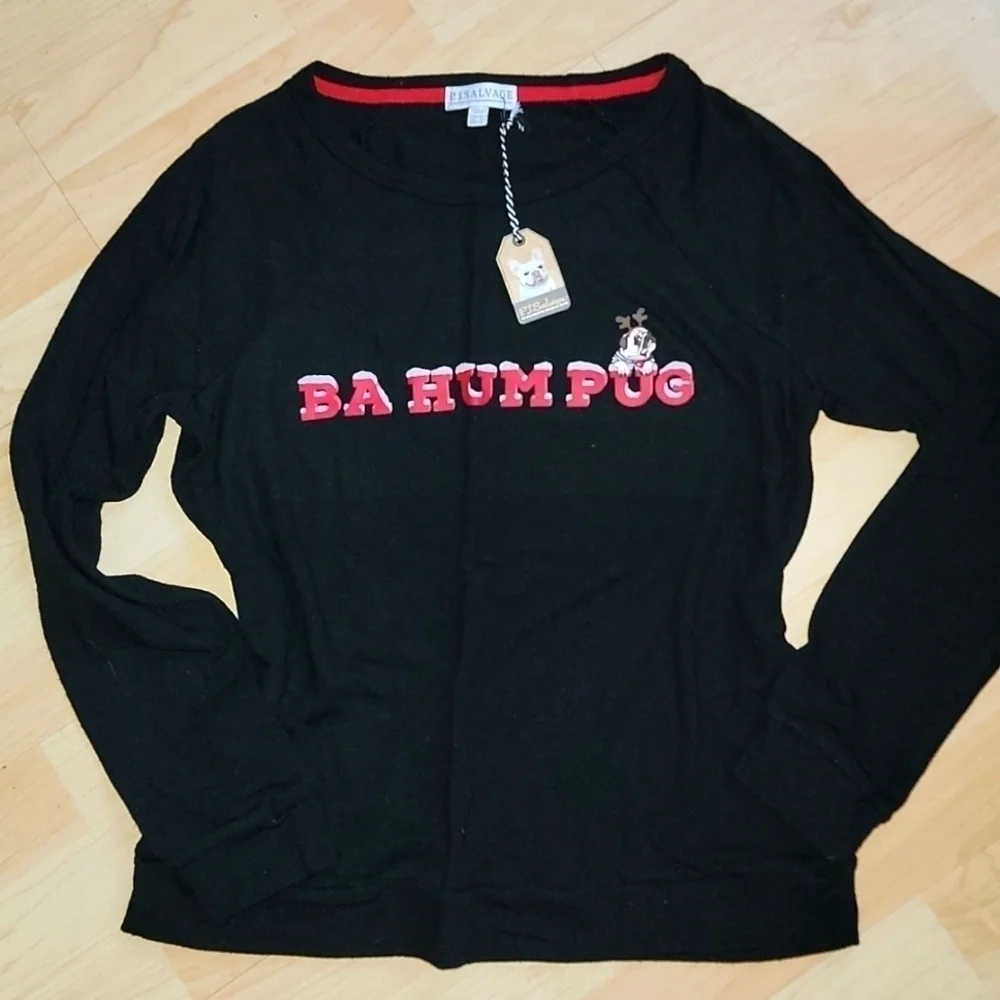 PJ Salvage Ba Humpug Top Pug Doggie Lover Sweatshirt buttery soft